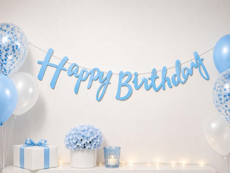 Toptan Kaligrafi Banner Happy Birthday Mavi