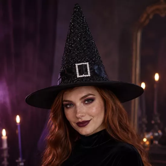 Toptan Halloween Simli Kemerli Cadı Şapkası