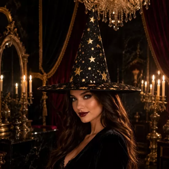Toptan Halloween Yaldızlı Kumaş Cadı Şapkası