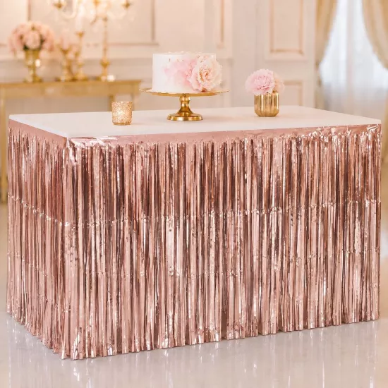 Toptan İthal Masa Eteği Püsküllü Rosegold