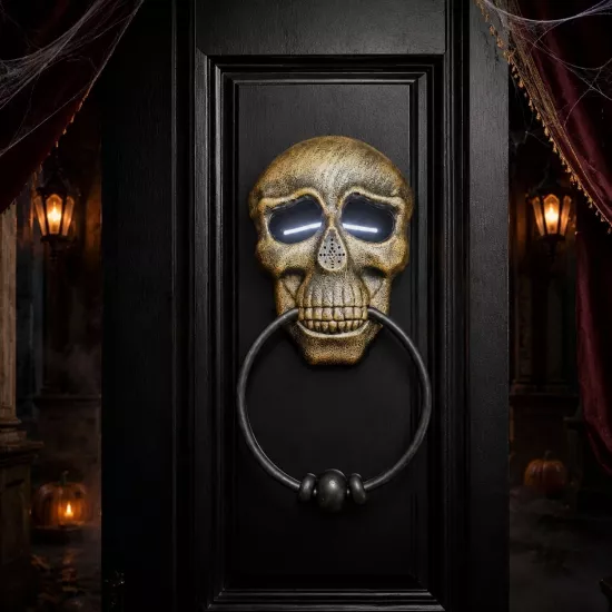 Toptan Halloween Kuru Kafa Kapı Tokmağı Işıklı ve Sesli