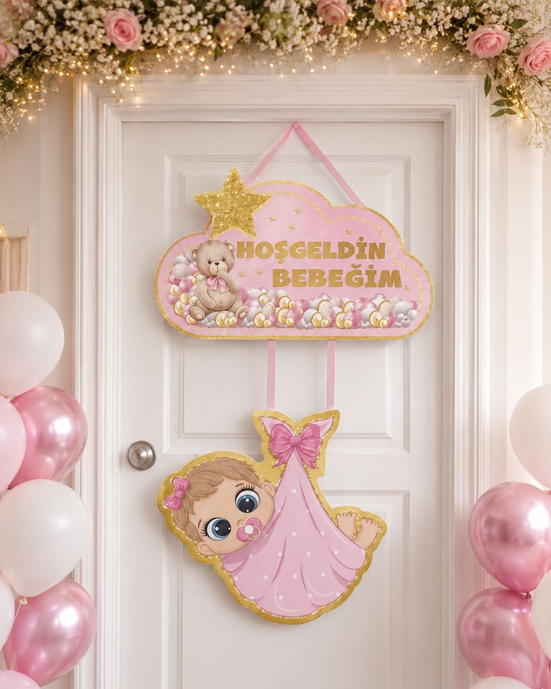 Toptan Hoşgeldin Bebeğim Pembe Kapı Süsü