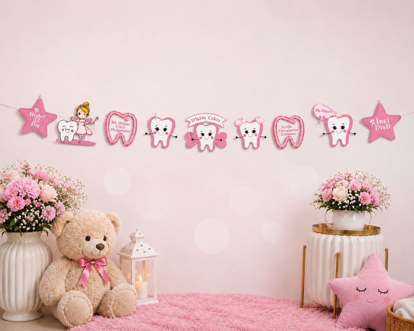 Toptan Dişim Çıktı Pembe Dekoratif Banner