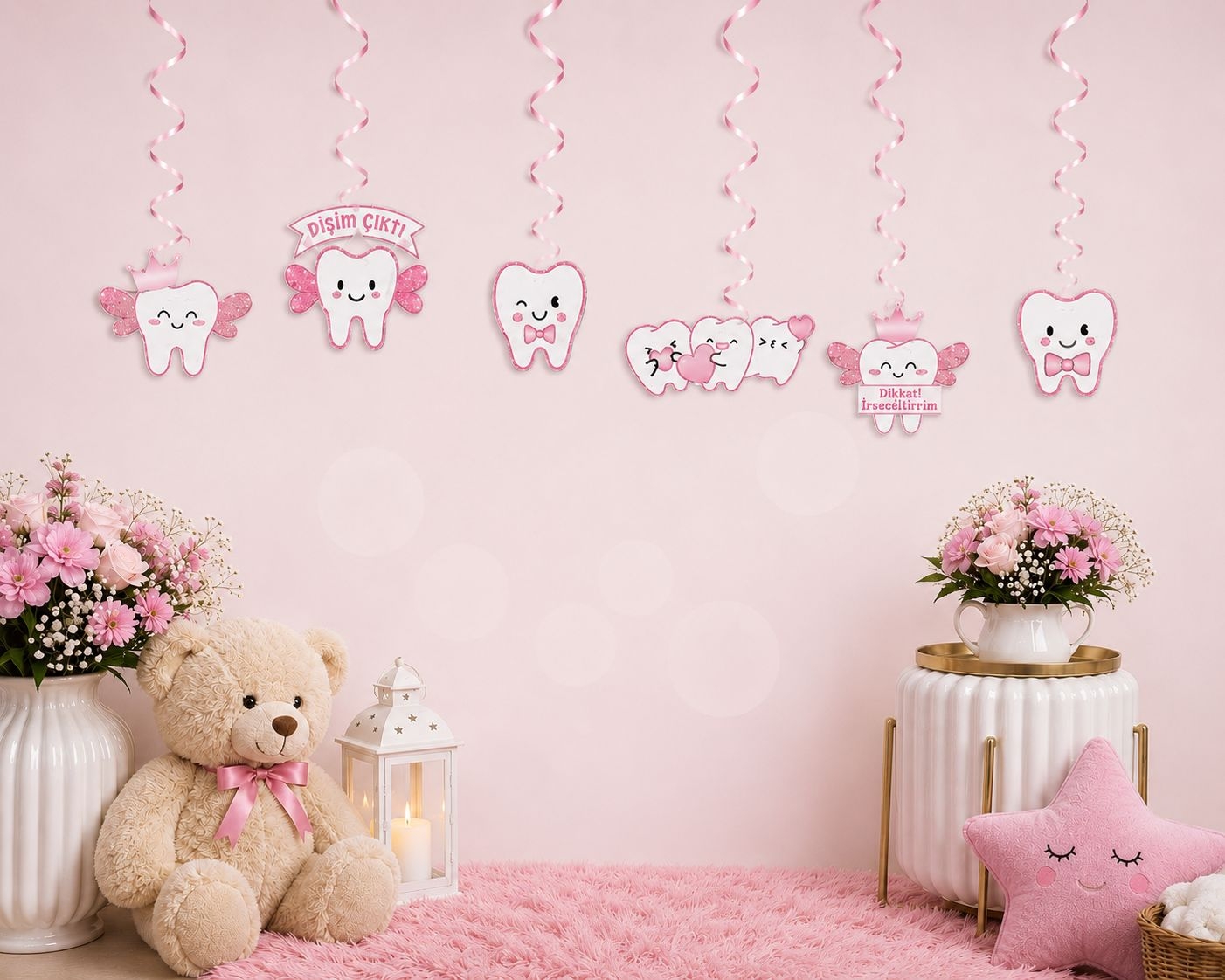 Toptan Dişim Çıktı Pembe Tavan Süsü 6lı