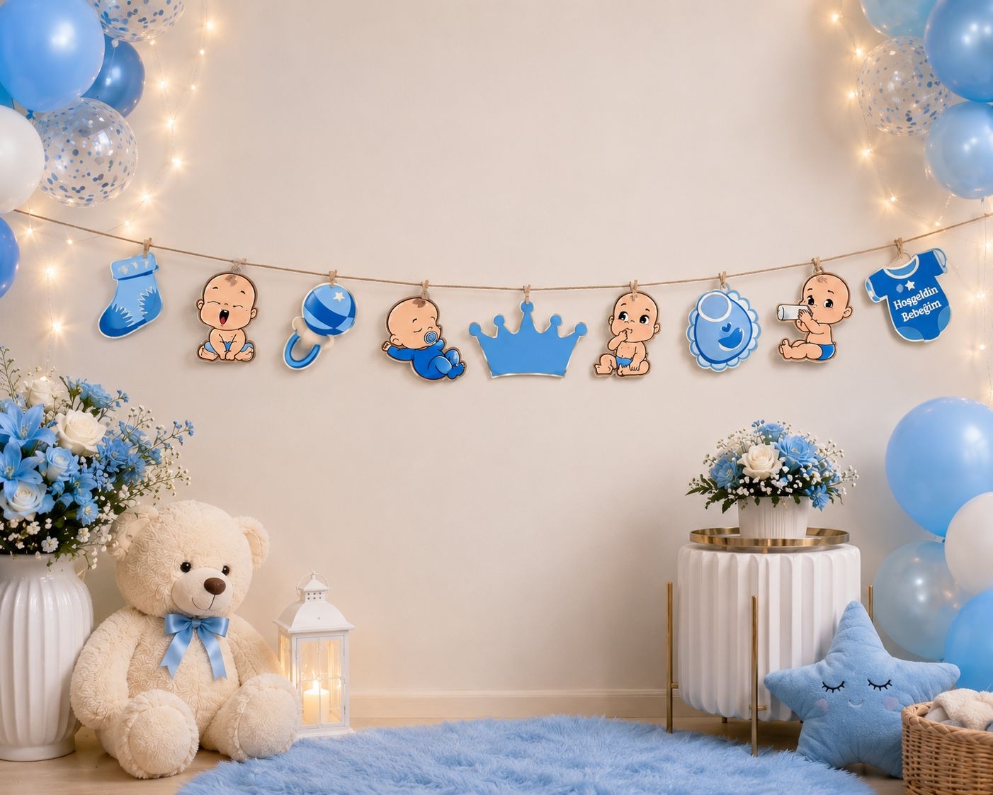 Toptan Hoşgeldin Bebeğim Mavi Dekoratif Banner