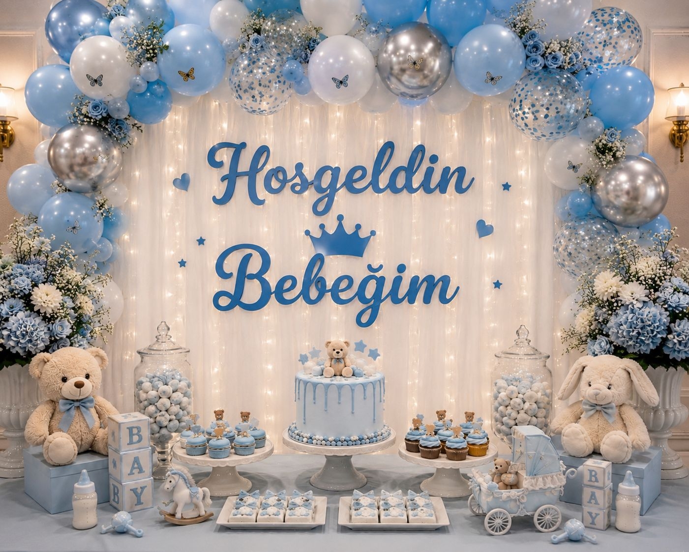 Toptan Hoşgeldin Bebeğim Mavi Kaligrafi Banner