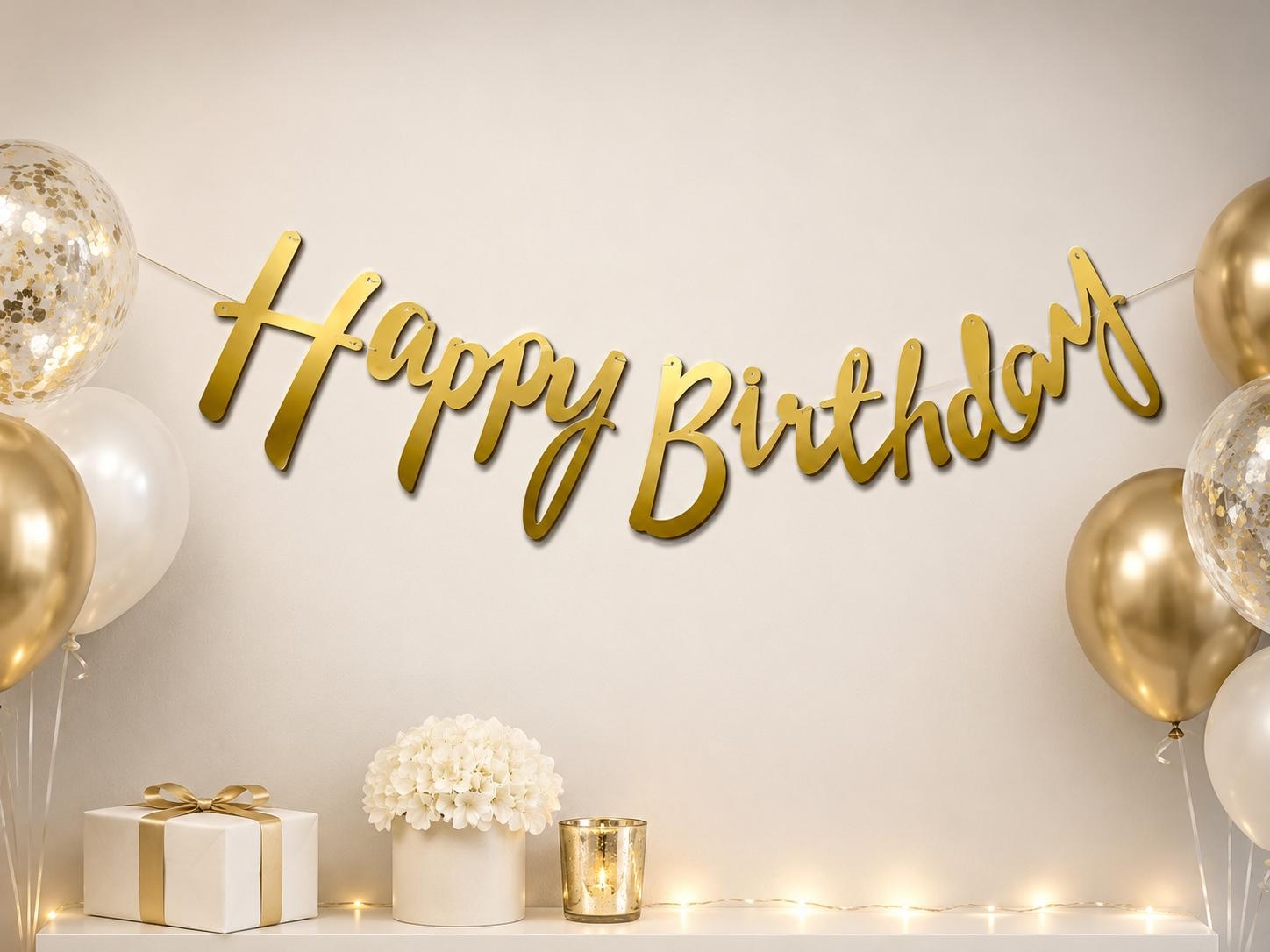 Toptan Kaligrafi Banner Happy Birthday Gold