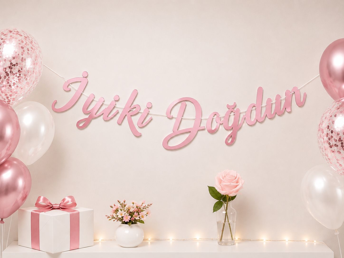 Toptan Kaligrafi Banner İyi ki Doğdun Pembe