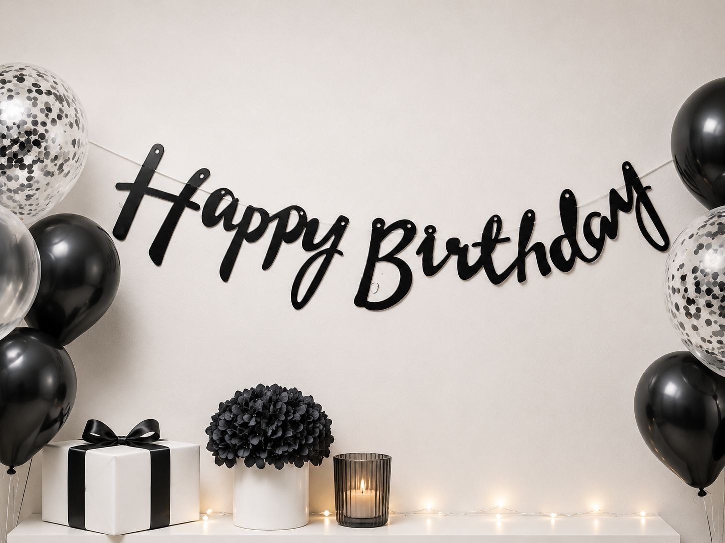 Toptan Kaligrafi Banner Happy Birthday Siyah