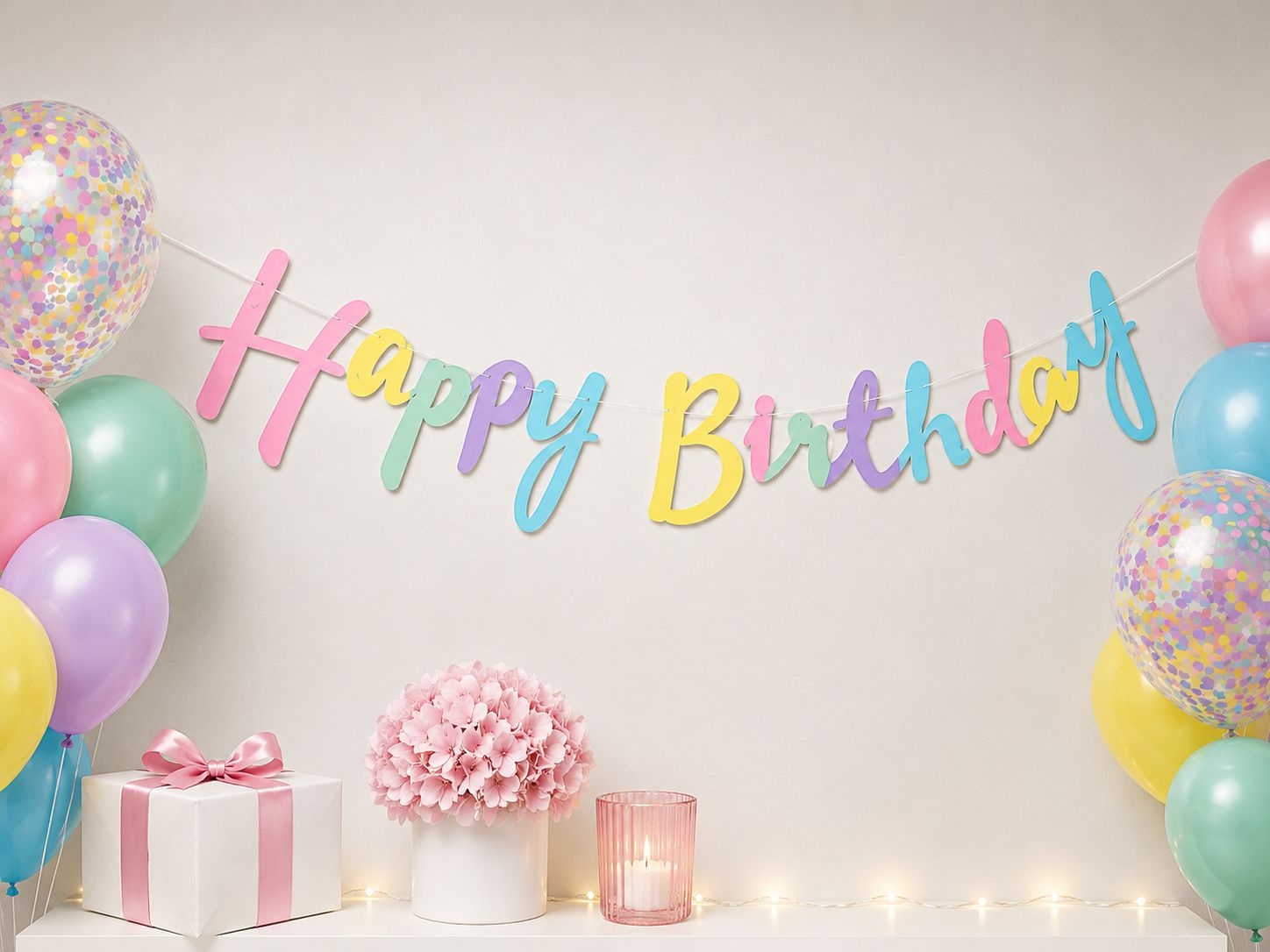 Toptan Kaligrafi Banner Happy Birthday Makaron
