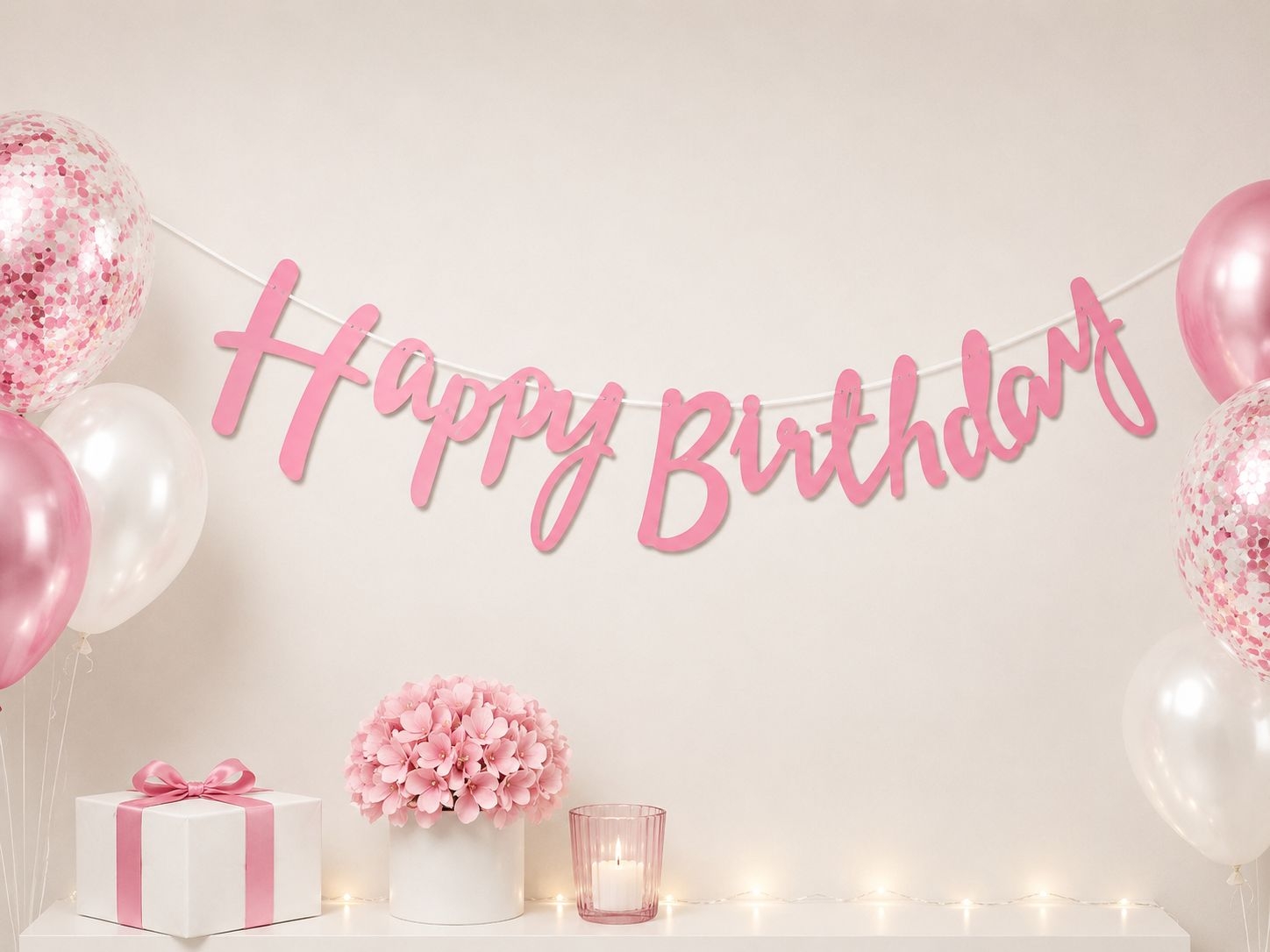 Toptan Kaligrafi Banner Happy Birthday Pembe