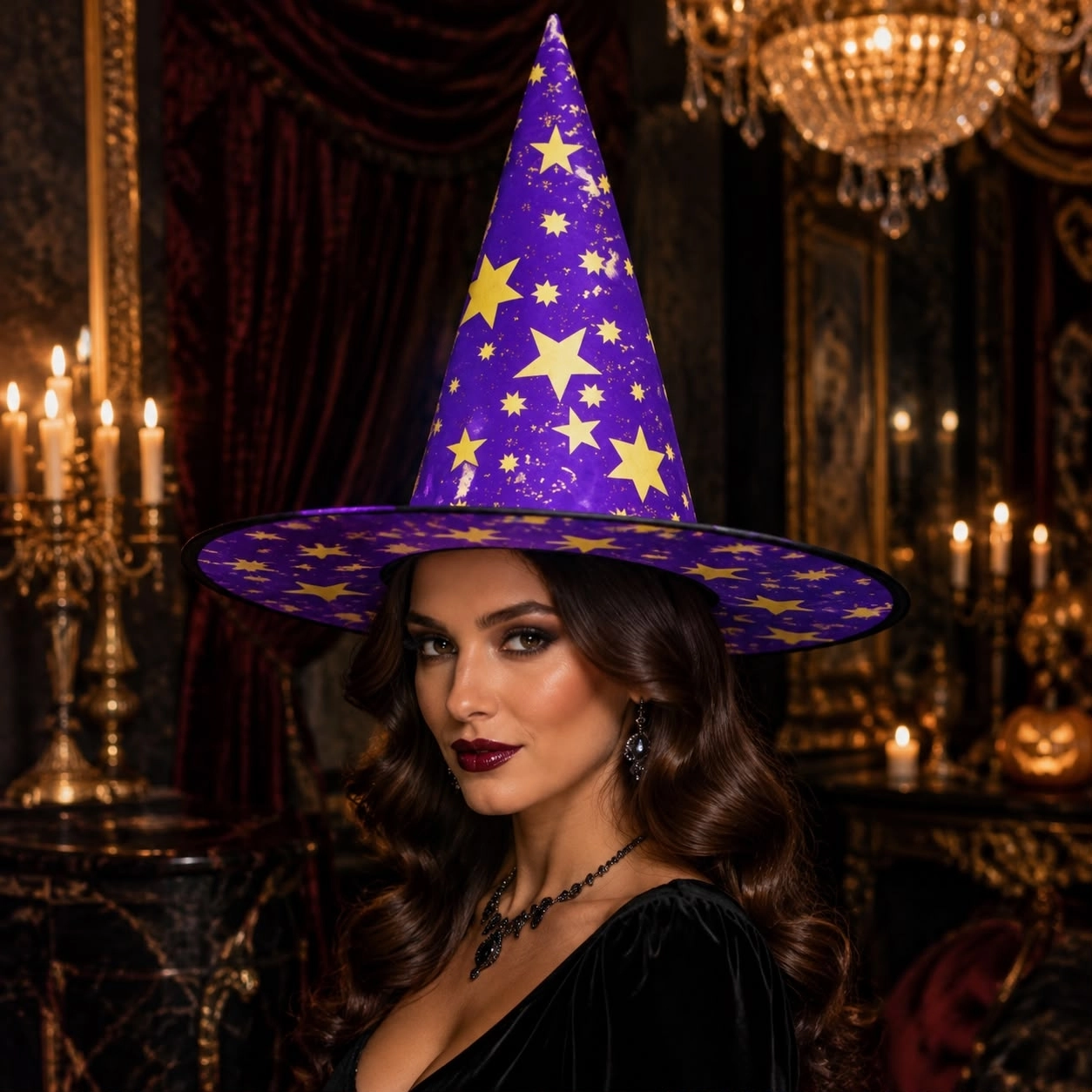 Toptan Halloween Yaldızlı Kumaş Cadı Şapkası