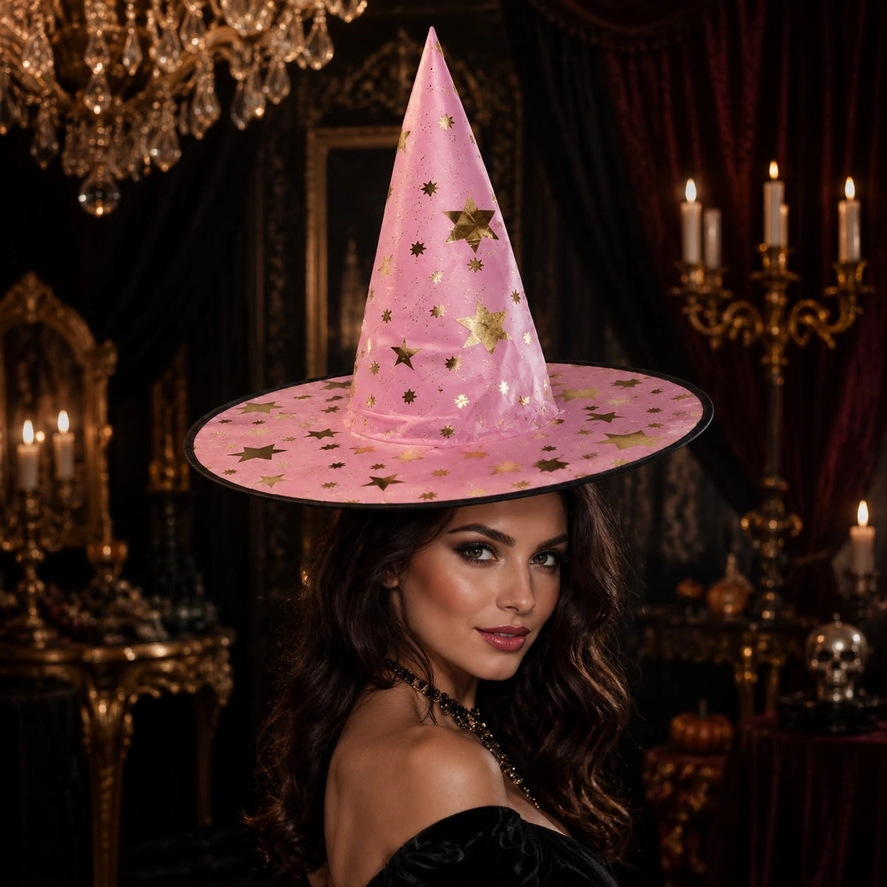 Toptan Halloween Yaldızlı Kumaş Cadı Şapkası