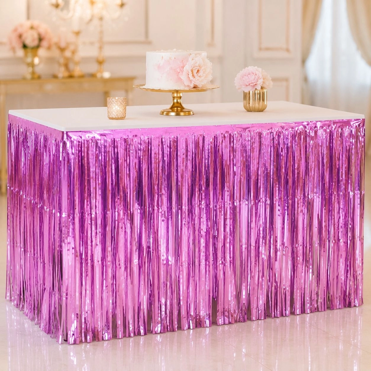 Toptan İthal Masa Eteği Püsküllü Pembe