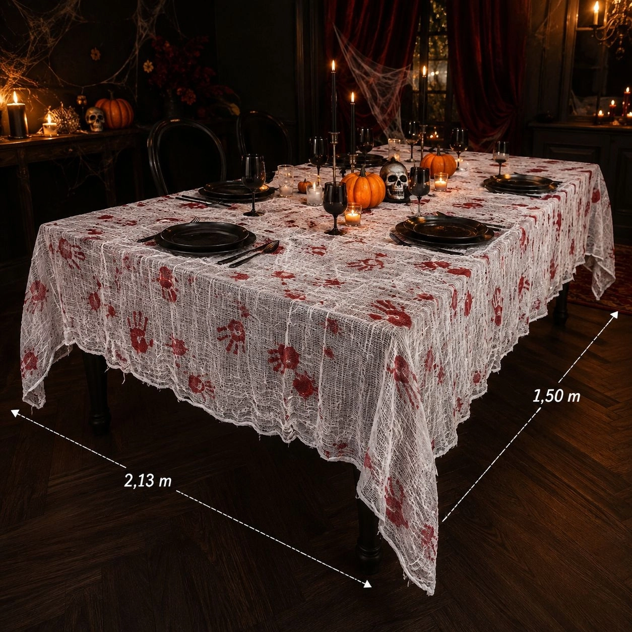 Toptan Halloween Kanlı Yuvarlak Masa Örtüsü 180x230 cm